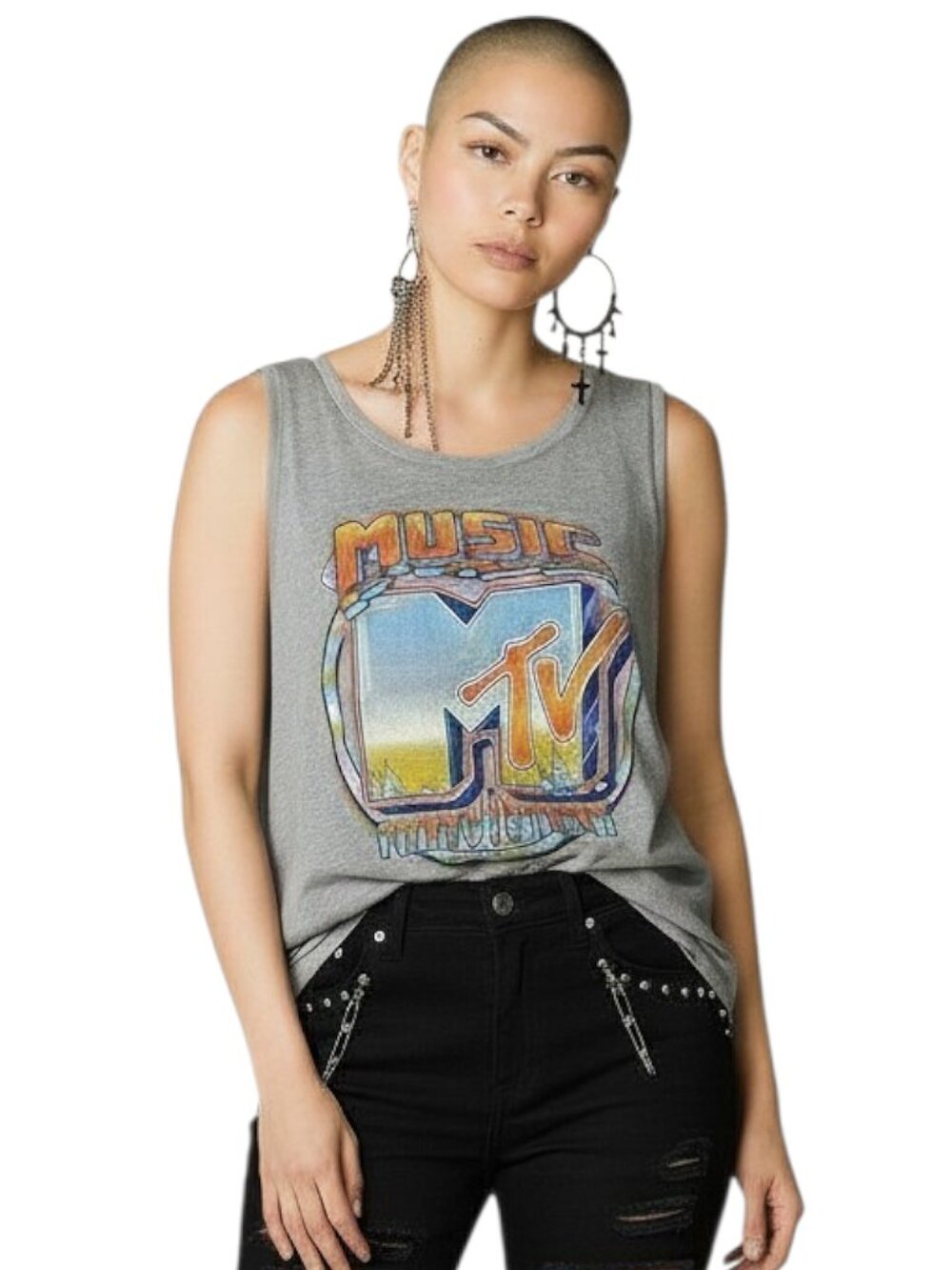MTV Sleeveless Graphic Tee Iconic Pop Culture/Retro/Streetwear/Grunge/Y2K - M